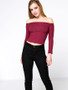 Casual Off Shoulder Plain Cropped Long Sleeve T-Shirt