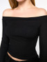 Casual Off Shoulder Plain Cropped Long Sleeve T-Shirt