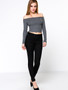 Casual Off Shoulder Plain Cropped Long Sleeve T-Shirt