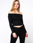 Casual Off Shoulder Plain Cropped Long Sleeve T-Shirt