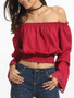 Casual Mandarin Sleeve Off Shoulder Blended Plain Long Sleeve T-shirt