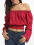 Casual Mandarin Sleeve Off Shoulder Blended Plain Long Sleeve T-shirt