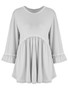 Casual Loose Ruffled Hem Plain Round Neck Long Sleeve T-Shirt