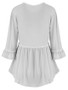 Casual Loose Ruffled Hem Plain Round Neck Long Sleeve T-Shirt