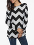 Casual Loose Fitting Zigzag Striped Long Sleeve T-shirt