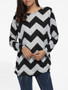 Casual Loose Fitting Zigzag Striped Long Sleeve T-shirt