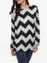 Casual Loose Fitting Zigzag Striped Long Sleeve T-shirt