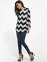 Casual Loose Fitting Zigzag Striped Long Sleeve T-shirt