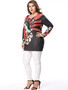 Casual Long Sleeve Round Neck Rhinestone Printed Plus Size T-Shirt