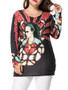 Casual Long Sleeve Round Neck Rhinestone Printed Plus Size T-Shirt