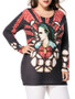 Casual Long Sleeve Round Neck Rhinestone Printed Plus Size T-Shirt