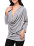 Hot Ruched Cowl Neck  Plain Long Sleeve T-Shirt
