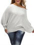 Hot One Shoulder Plain Batwing Sleeve Plus Size Sweater