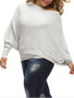 Hot One Shoulder Plain Batwing Sleeve Plus Size Sweater