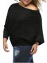 Hot One Shoulder Plain Batwing Sleeve Plus Size Sweater