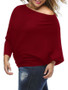 Hot One Shoulder Plain Batwing Sleeve Plus Size Sweater