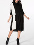 Casual High Neck Batwing Sleeve Loose Fitting Color Block Sweater