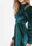 Green Plain Backless Round Neck Long Sleeve Mini Dress