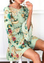 Green Floral Print Round Neck Long Sleeve Sweet Mini Dress