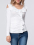 Casual Flounce Plain Open Shoulder Long Sleeve T-Shirt