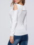 Casual Flounce Plain Open Shoulder Long Sleeve T-Shirt