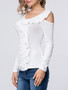 Casual Flounce Plain Open Shoulder Long Sleeve T-Shirt