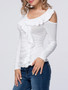 Casual Flounce Plain Open Shoulder Long Sleeve T-Shirt