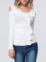 Casual Flounce Plain Open Shoulder Long Sleeve T-Shirt