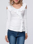 Casual Flounce Plain Open Shoulder Long Sleeve T-Shirt