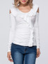 Casual Flounce Plain Open Shoulder Long Sleeve T-Shirt