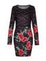 Casual Elegant Floral Printed Round Neck Long Sleeve Bodycon Dress