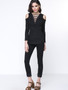 Casual Designed Solid Lace-Up Open Shoulder Long Sleeve T-Shirt