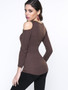 Casual Designed Solid Lace-Up Open Shoulder Long Sleeve T-Shirt