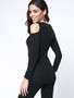 Casual Designed Solid Lace-Up Open Shoulder Long Sleeve T-Shirt