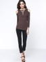 Casual Designed Solid Lace-Up Open Shoulder Long Sleeve T-Shirt