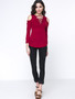 Casual Designed Solid Lace-Up Open Shoulder Long Sleeve T-Shirt