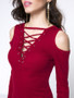 Casual Designed Solid Lace-Up Open Shoulder Long Sleeve T-Shirt