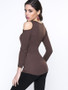 Casual Designed Solid Lace-Up Open Shoulder Long Sleeve T-Shirt