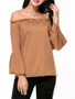 Casual Designed Off Shoulder Plain Bell Long Sleeve T-Shirt