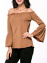 Casual Designed Off Shoulder Plain Bell Long Sleeve T-Shirt