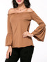 Casual Designed Off Shoulder Plain Bell Long Sleeve T-Shirt