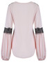 Casual Decorative Lace Curved Hem Long Sleeve T-Shirt