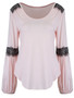 Casual Decorative Lace Curved Hem Long Sleeve T-Shirt