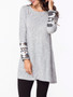 Casual Decorative Buttons Knit Geometric Printed Long Sleeve T-shirt