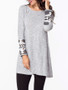 Casual Decorative Buttons Knit Geometric Printed Long Sleeve T-shirt