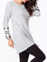 Casual Decorative Buttons Knit Geometric Printed Long Sleeve T-shirt