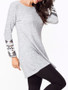 Casual Decorative Buttons Knit Geometric Printed Long Sleeve T-shirt