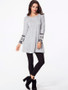 Casual Decorative Buttons Knit Geometric Printed Long Sleeve T-shirt