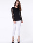 Casual Cowl Neck Plain Lace Patchwork Long Sleeve T-shirt