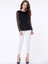 Casual Cowl Neck Plain Lace Patchwork Long Sleeve T-shirt